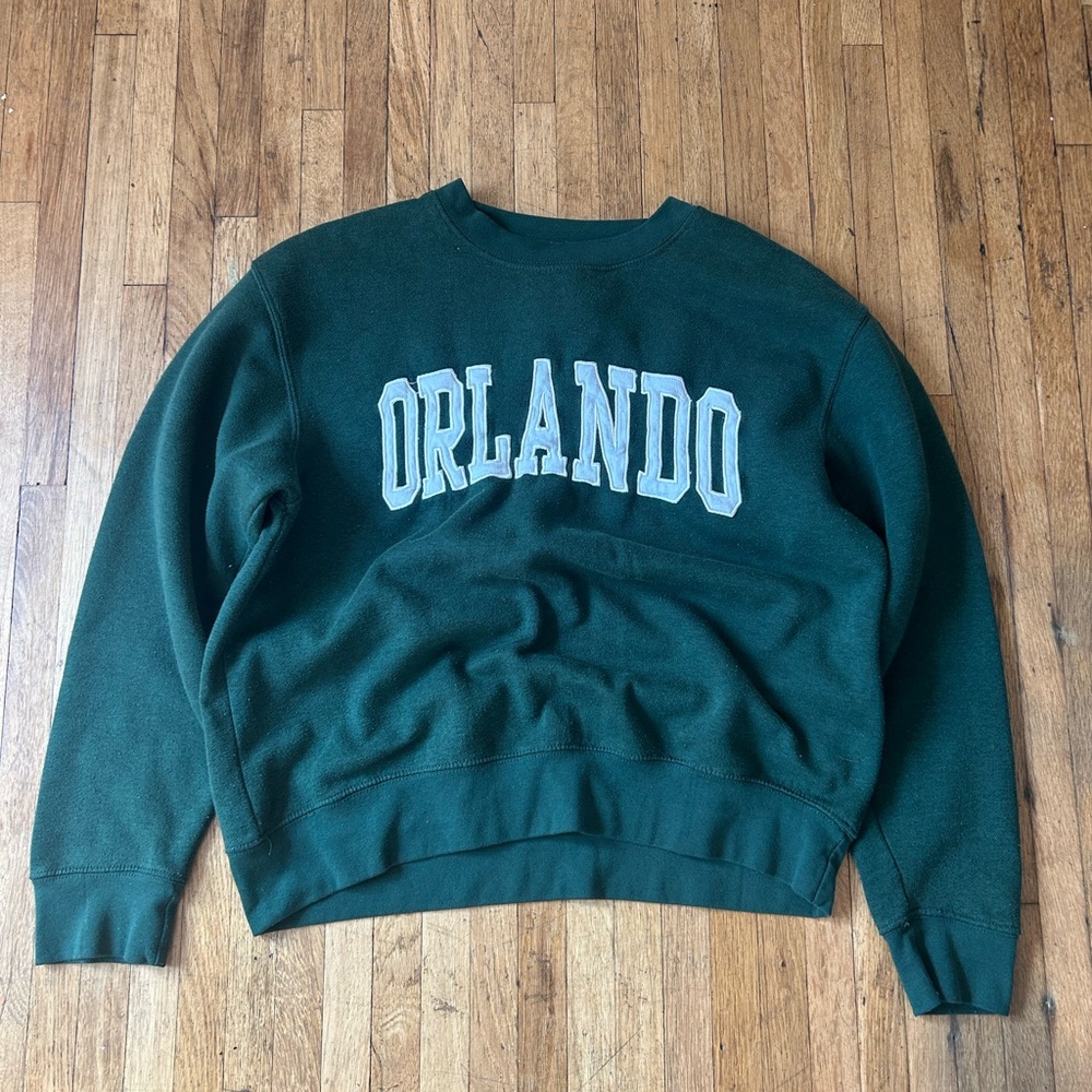Orlando Green Crew Sweatshirt with White Applique